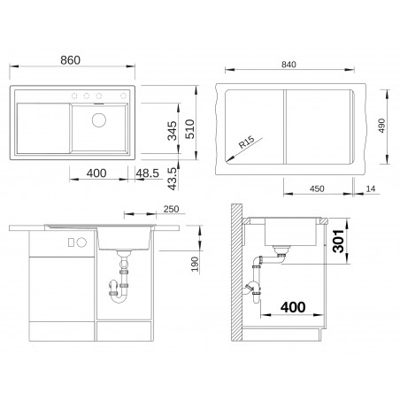Kuchyňský dřez Blanco Zenar 45 S Bílá soft, levý, s excentrem