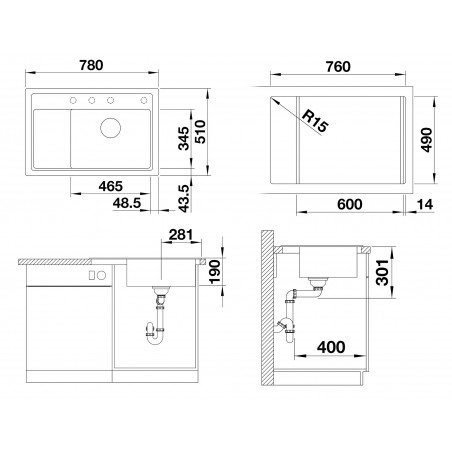 Kuchyňský dřez Blanco Zenar XL 6 S Compact Bílá soft, s excentrem