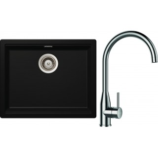 Set Schock S28-2 (dřez Kiruna N-100L Night + baterie Kavus Nerez + komponenty Nerez)