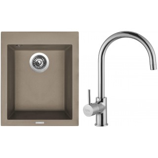 Set Sinks G8654 (dřez Cube 410 Truffle 54 + baterie Vitalia Chrom - lesklý)