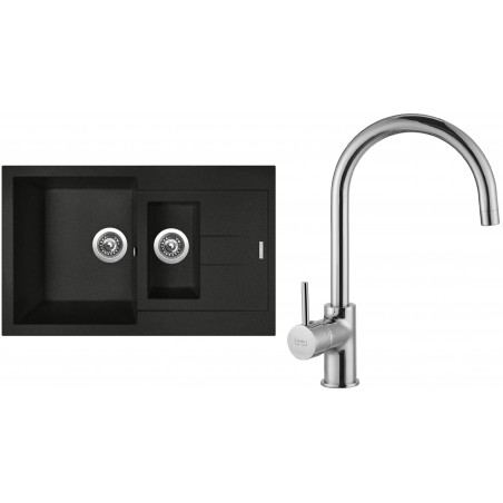 Set Sinks (dřez Amanda 780.1 Metalblack 74 + baterie Vitalia Chrom - lesklý)