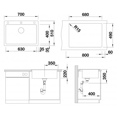 Kuchyňský dřez Blanco Pleon 8 Bílá soft, bez příslušenství