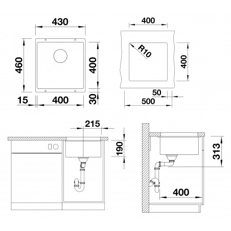 Kuchyňský dřez Blanco Subline 400-U Tartufo, bez příslušenství