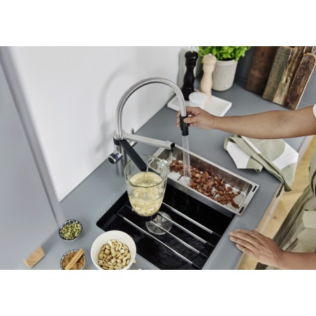 Kuchyňská baterie Blanco Evol-S Pro PVD Steel, vč. filtrační sady