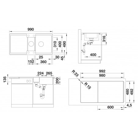 Kuchyňský dřez Blanco Adira 6 S-F Bílá soft, s mřížkou