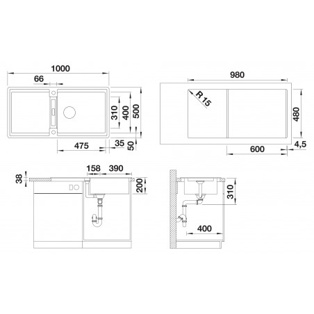 Kuchyňský dřez Blanco Adira XL 6 S Černá, s mřížkou