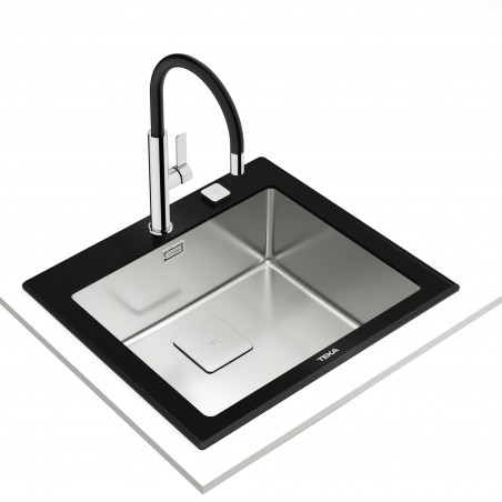 Kuchyňský dřez Teka Diamond RS15 1B BK Černé sklo/nerez