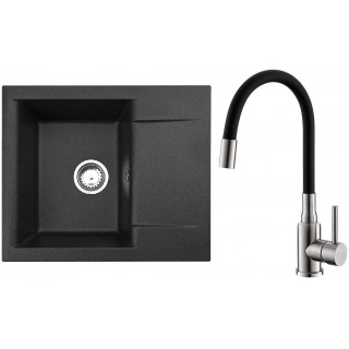 Set Alveus (dřez Gem 20 Black 91 + baterie Mintas Černá/Kartáčovaná ocel)