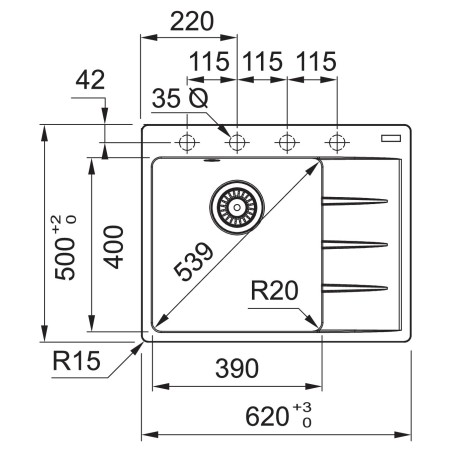 Kuchyňský dřez Franke Centro CNG 611-62 TL/2 Šedá břidlice
