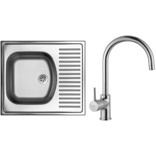 Set Sinks (dřez Short 580 M 0,5 mm, matný + baterie Vitalia Chrom - lesklý)