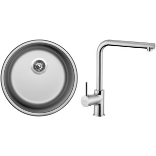 Set Sinks N20 (dřez Round 450 V 0,6 mm, matný + baterie Elka Chrom - lesklý)