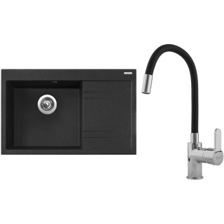 Set Sinks G5330 (dřez Rim 780 L Granblack 30 levý + baterie Flexia lesklá)