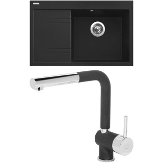 Set Sinks G6474 (dřez Rim 780 P Metalblack 74 pravý + baterie Mix 3 P Metalblack 74)