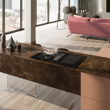 Odsavač par s indukční deskou Franke Mythos 2Gether Icon Steel FMY 8391R HI Černé sklo, pro recirkulaci