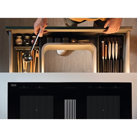 Odsavač par s indukční deskou Franke Mythos 2Gether Icon Steel FMY 8391R HI Černé sklo, pro recirkulaci