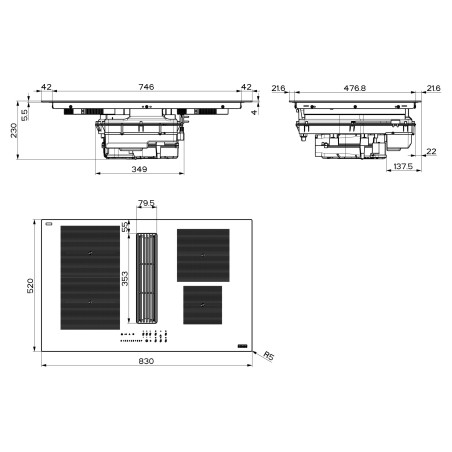 Odsavač par s indukční deskou Franke Maris 2Gether Minimal Black FMA 8381R HI Černé sklo, pro recirkulaci