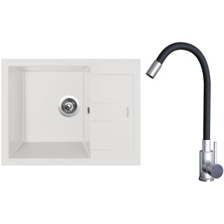 Set Sinks G22828 (dřez Amanda 650 Milk 28 + baterie Elasta Nerez/Černá)