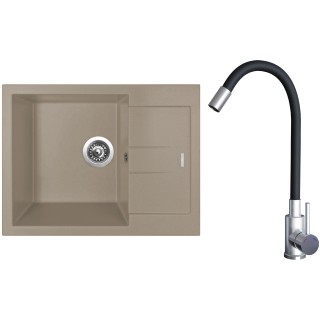 Set Sinks G22854 (dřez Amanda 650 Truffle 54 + baterie Elasta Nerez/Černá)
