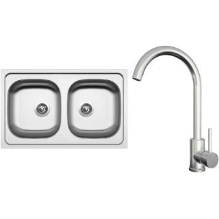 Set Sinks N154 (dřez Classic 800 DUO 0,6 mm, matný + baterie Arco Celonerezová)