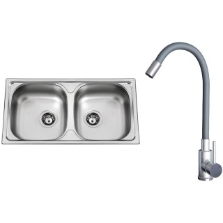 Set Sinks N151 (dřez Okio 780 DUO V 0,5 mm, matný + baterie Elasta Nerez/Šedá)