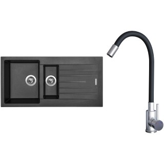 Set Sinks G22474 (dřez Perfecto 1000.1 Metalblack 74 + baterie Elasta Nerez/Černá)