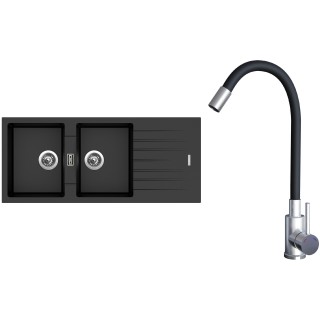 Set Sinks G22574 (dřez Perfecto 1160 DUO Metalblack 74 + baterie Elasta Nerez/Černá)