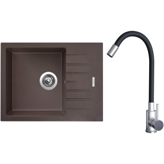 Set Sinks G21893 (dřez Perfecto 650 Marone 93 + baterie Elasta Nerez/Černá)