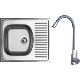 Set Sinks N121 (dřez Short 580 V 0,5 mm, matný + baterie Elasta Nerez/Šedá)