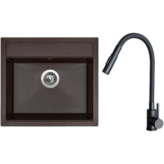 Set Sinks G24293 (dřez Solo 560 Marone 93 + baterie Elasta S Černá matná)