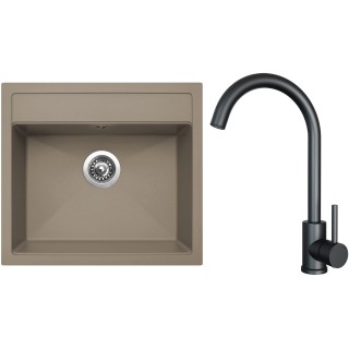 Set Sinks G23654 (dřez Solo 560 Truffle 54 + baterie Arco Černá matná)