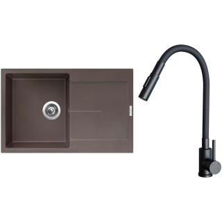 Set Sinks G25493 (dřez Ultima 790 Marone 93 + baterie Elasta S Černá matná)