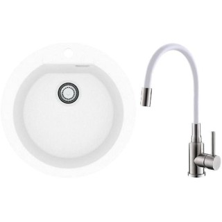 Set Alveus (dřez Cadit 100 White 11 + baterie Mintas Bílá/Kartáčovaná ocel)