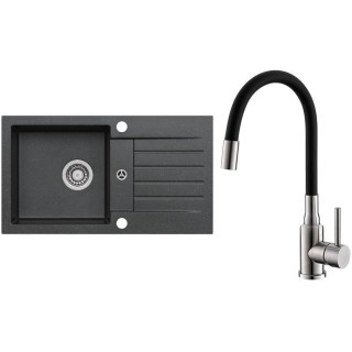 Set Alveus (dřez Niro 130 Black 91 + baterie Mintas Černá/Kartáčovaná ocel)