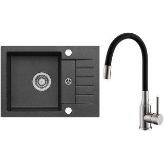 Set Alveus (dřez Niro 30 Black 91 + baterie Mintas Černá/Kartáčovaná ocel)