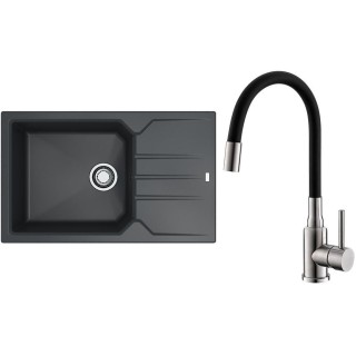 Set Alveus (dřez Record 40 Black 91 + baterie Mintas Černá/Kartáčovaná ocel)