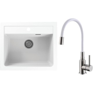 Set Alveus (dřez Atrox 30 White 11 + baterie Mintas Bílá/Kartáčovaná ocel)