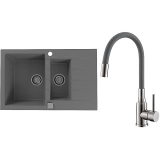 Set Alveus (dřez Cadit 70 Beton 81 + baterie Mintas Beton/Kartáčovaná ocel)