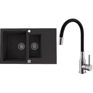 Set Alveus (dřez Cadit 70 Black 91 + baterie Mintas Černá/Kartáčovaná ocel)