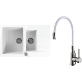 Set Alveus (dřez Cadit 70 White 11 + baterie Mintas Bílá/Kartáčovaná ocel)