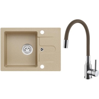 Set Alveus (dřez Cortina 10 Beige 55, bez excentru + baterie Mintas Béžová/Chrom)