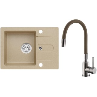 Set Alveus (dřez Cortina 10 Beige 55, bez excentru + baterie Mintas Béžová/Kartáčovaná ocel)