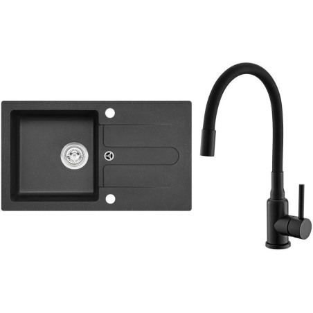 Set Alveus (dřez Cortina 110 Black 91, bez excentru + baterie Mintas Černá matná)