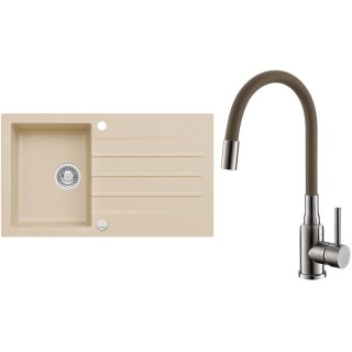 Set Alveus (dřez Cortina 130 Beige 55, s excentrem + baterie Mintas Béžová/Kartáčovaná ocel)
