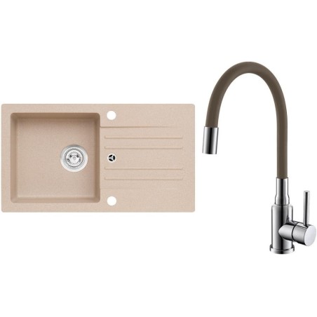Set Alveus (dřez Cortina 140 Beige 55, bez excentru + baterie Mintas Béžová/Chrom) Set Alveus (dřez Cortina 140 Beige 55, bez excentru + baterie Mintas Béžová/Chrom)