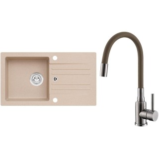 Set Alveus (dřez Cortina 140 Beige 55, bez excentru + baterie Mintas Béžová/Kartáčovaná ocel)