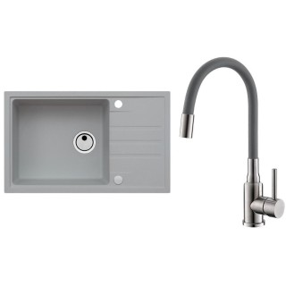 Set Alveus (dřez Intermezzo 130 Beton 81 + baterie Mintas Beton/Kartáčovaná ocel)