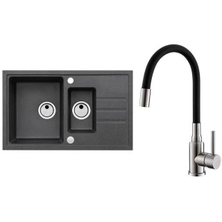 Set Alveus (dřez Intermezzo 70 Black 91 + baterie Mintas Černá/Kartáčovaná ocel)