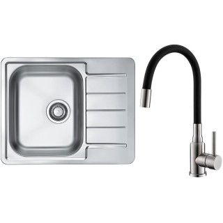 Set Alveus (dřez Line Max 110 Satin, bez excentru + baterie Mintas Černá/Kartáčovaná ocel)