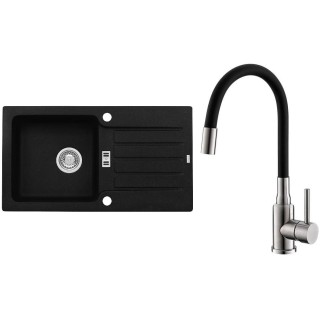 Set Alveus (dřez Niagara 30 Black 91 + baterie Mintas Černá/Kartáčovaná ocel)