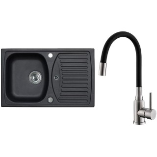 Set Alveus (dřez Record 30 Black 91 + baterie Mintas Černá/Kartáčovaná ocel)